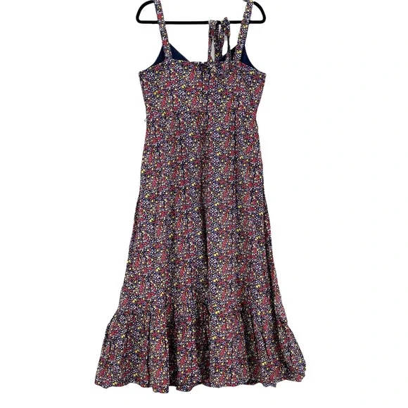 J Crew Women's Printed Floral Tiered Waist Tie Ruffle Maxi Dress Blue Red Sz 12 - Picture 4 of 7